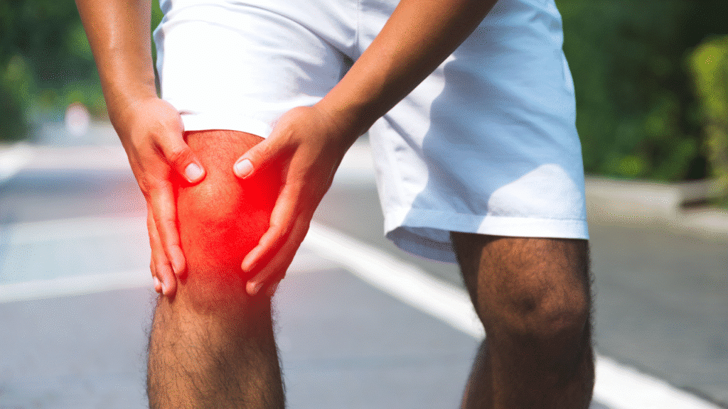 Man holds his knee in pain showcasing Conditions We Treat in Austin