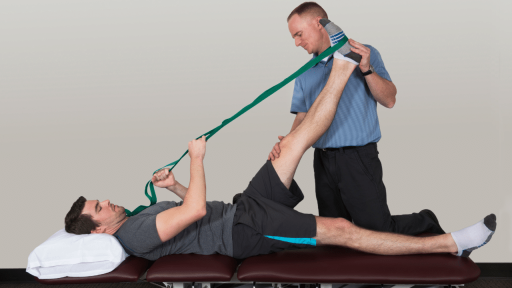 In-home physical therapy happening in Highland Park, TX on a person's leg